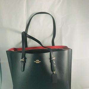 Coach Pebble Leather  Black and Red  Mollie Tote.